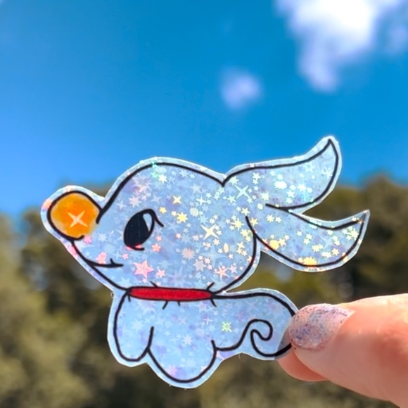 🤍🖤🎃 Zero pup nightmare before Christmas Halloween holographic glitter sticker - Picture 1 of 6
